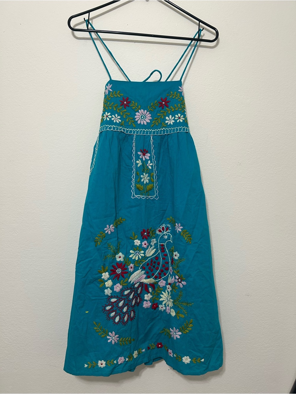 Tree of life Teal Embroidered Peacock Sundress